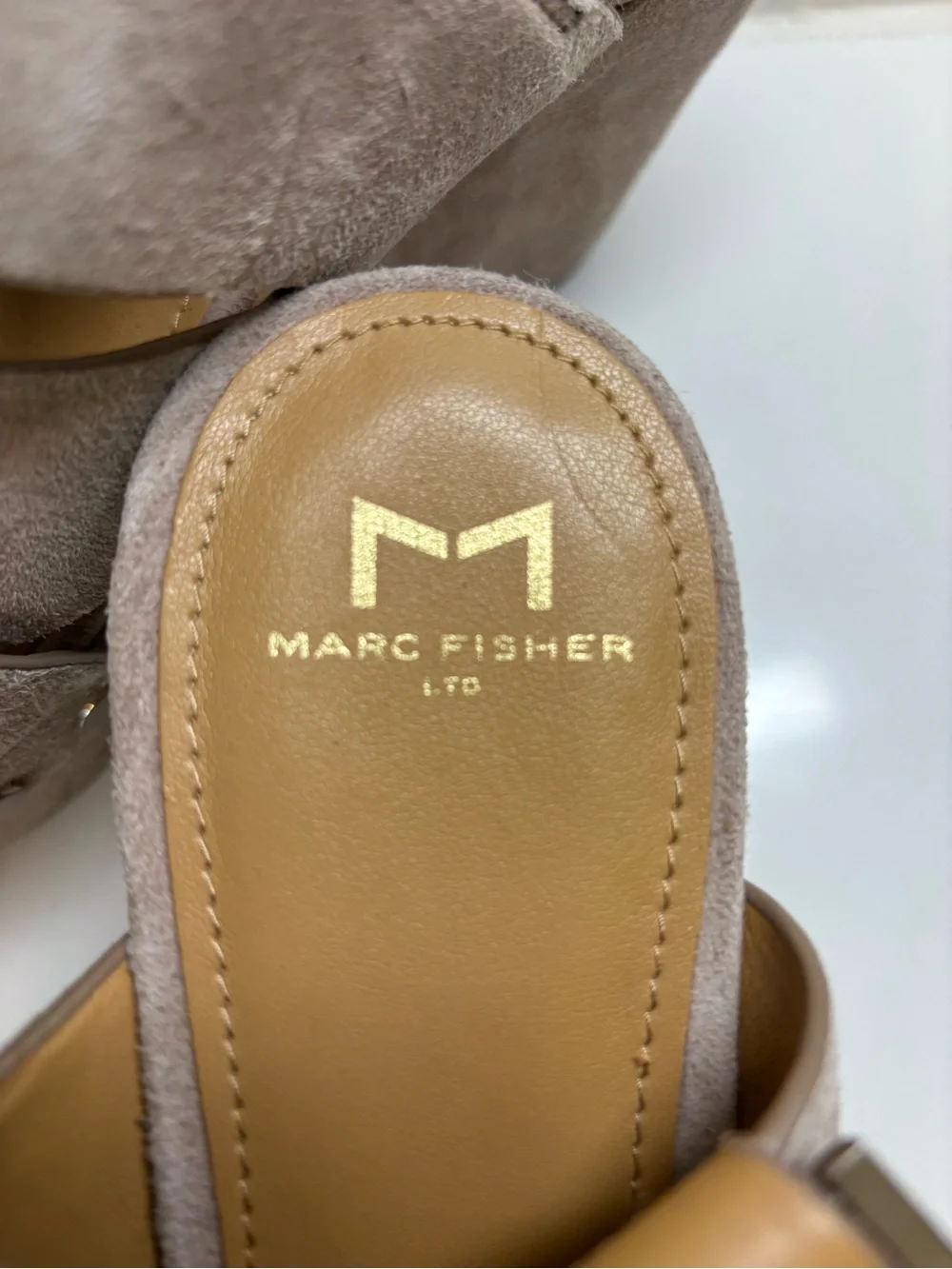 Marc Fisher Blush Taupe Suede Crisscross Platform Wedges